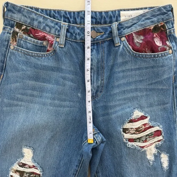 Vince Camuto Women’s Patchwork Straight Leg Jeans with Red Floral Lining - Picture 5 of 11